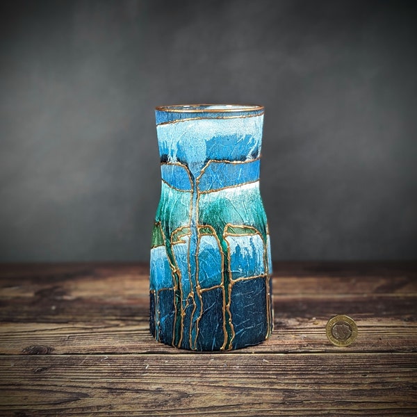 ZEN Blau Grün Vase für Blumen Handbemalte Farbige Glas Modernes Design Einzigartiges Geschenk Zuhause Bunte Ruhe Dekor Idee