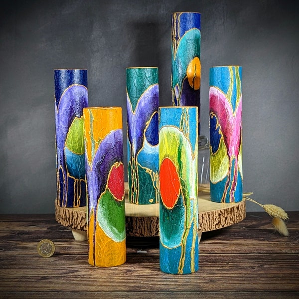 Unique Bright Coloured Bud Vase Small Artisan Handmade Cute Gift Hand Painted Colourful Design Coloured Glass Table Decoration Home