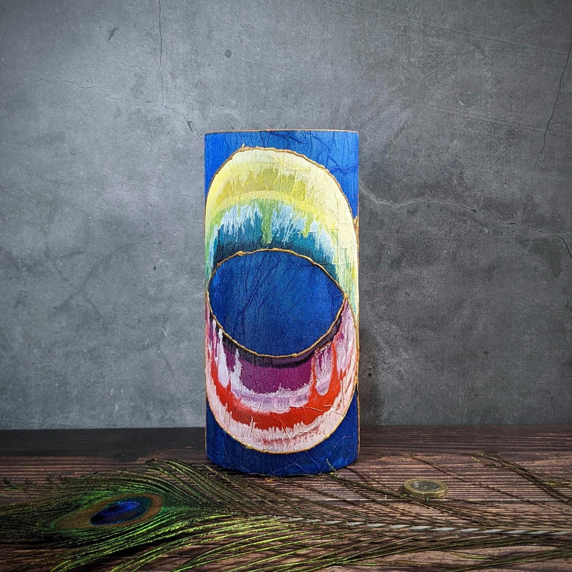 ブルーガラス花瓶 – 職人による手描きギフト – 抽象的なゴールドの