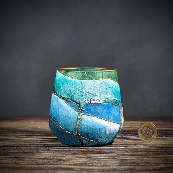 ZEN Blue Green Large Candle Holders Hand Painted Glass Jars LED Tea Light Pot For Succulents Pencil Display Office Decor