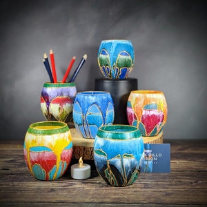 Hand Painted Glass Candle Holder Artisan Tea Light Decorative Ornament Unique Tealight Small LED Lantern Jar T Light LUSTRE