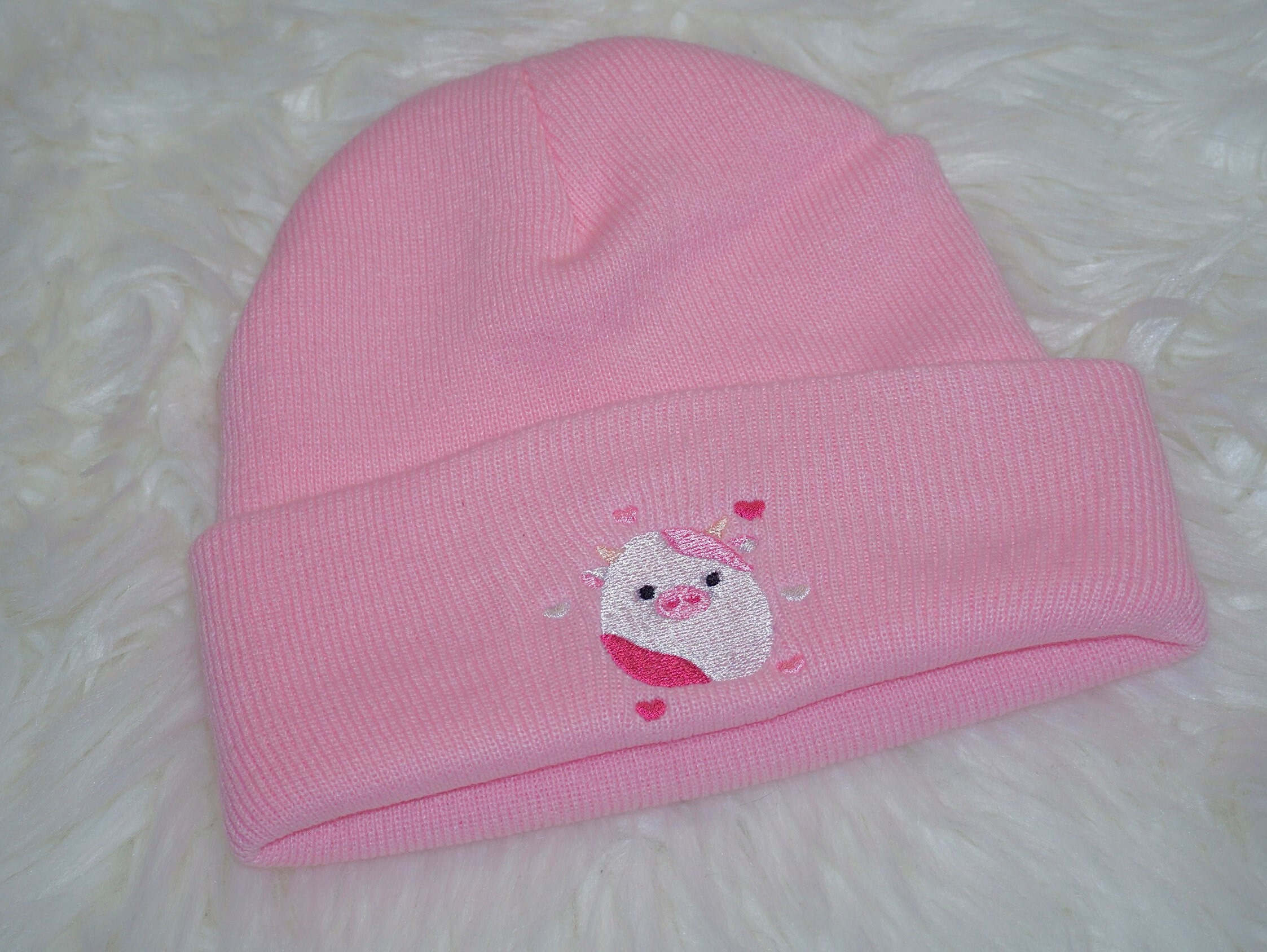 Pink Strawberry Cow Beanie Strawberry Cow Embroidered Beanie main image 3