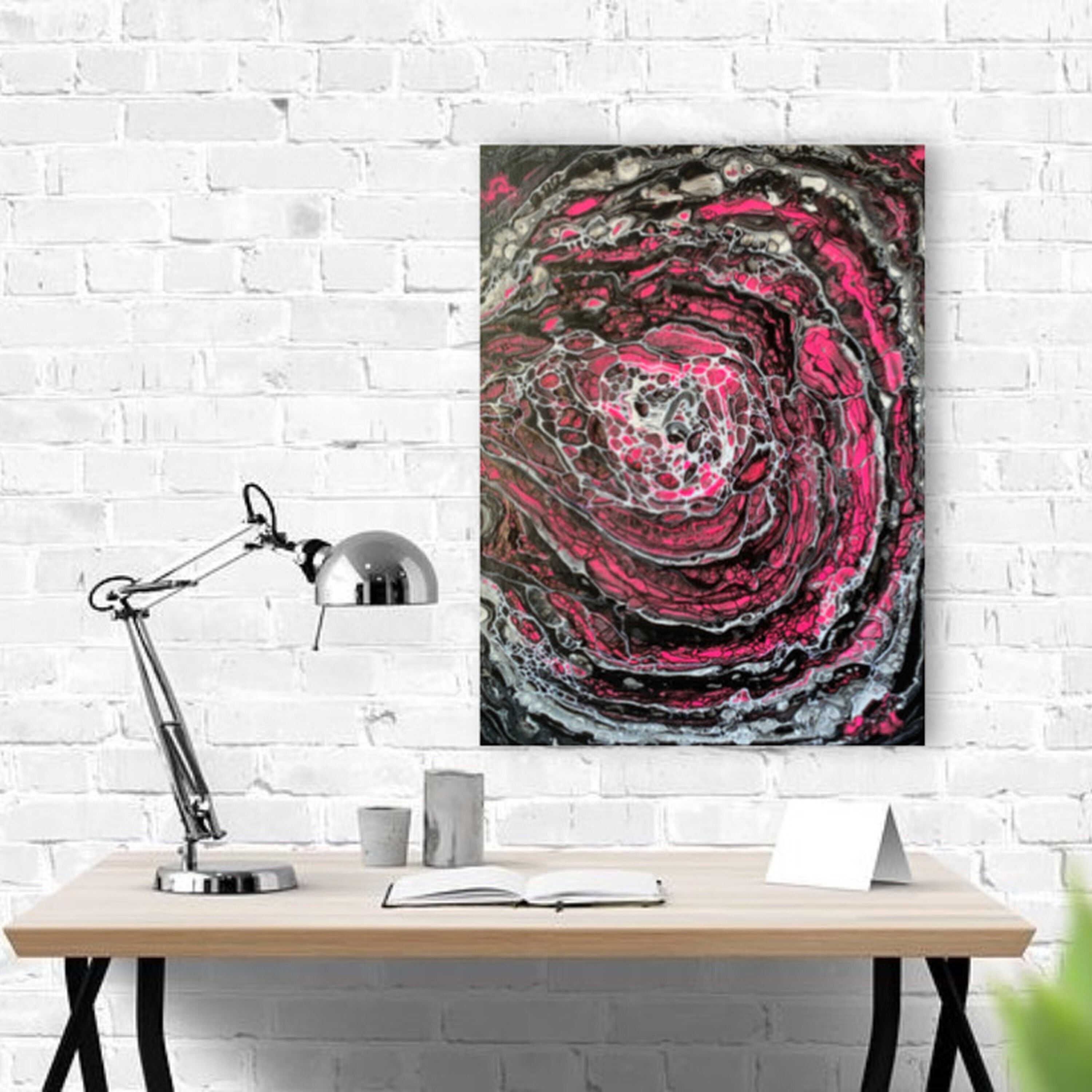 Abstract painting pink hot pink wall art black light art Etsy