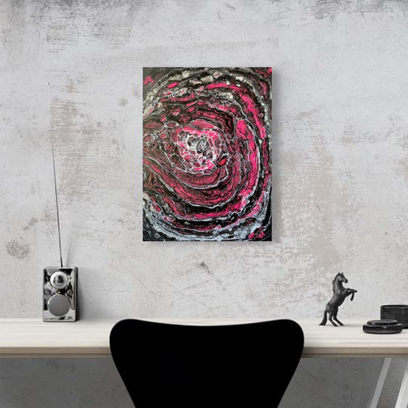 Abstract painting pink hot pink wall art black light art Etsy