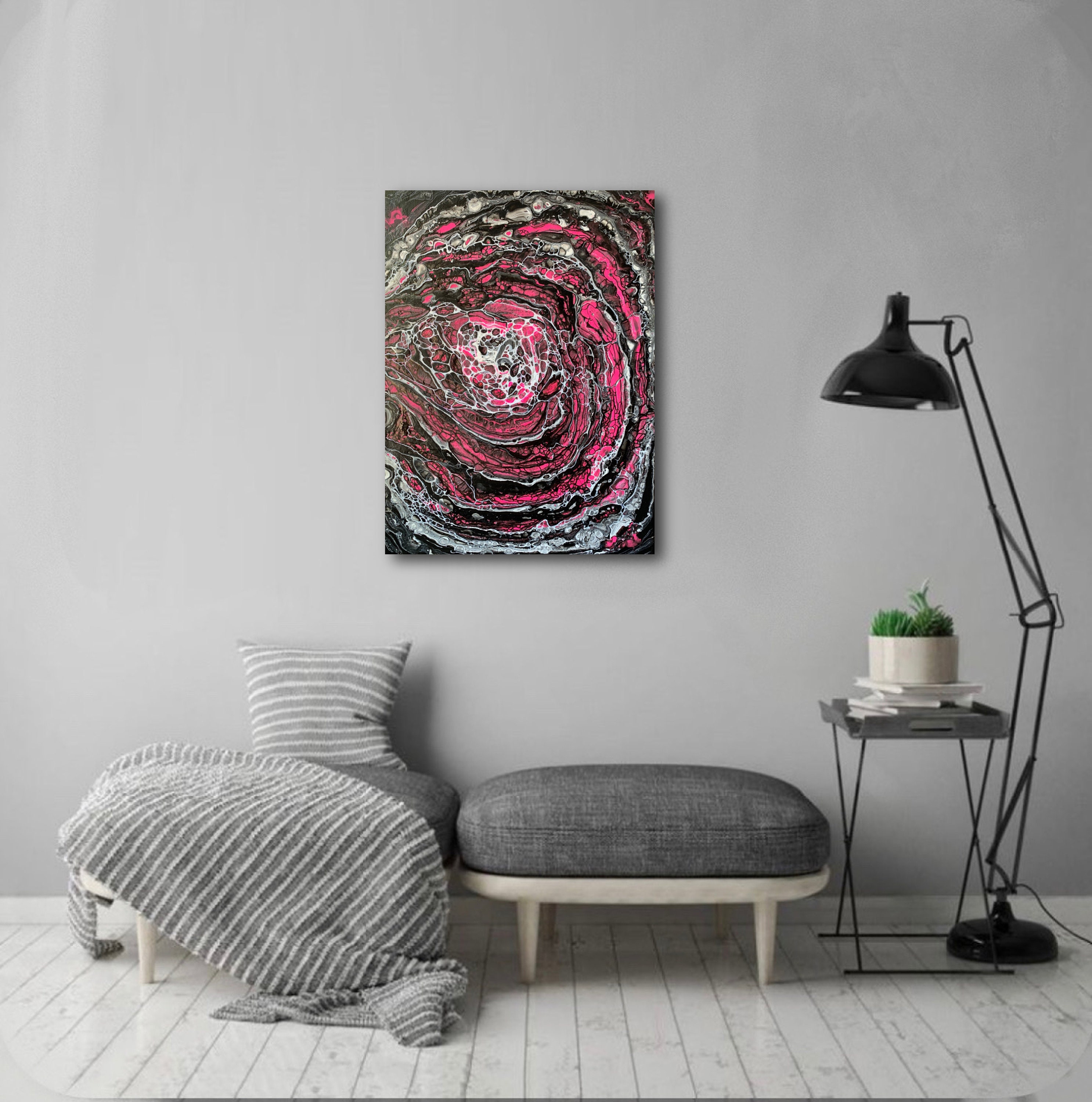 Abstract painting pink hot pink wall art black light art Etsy