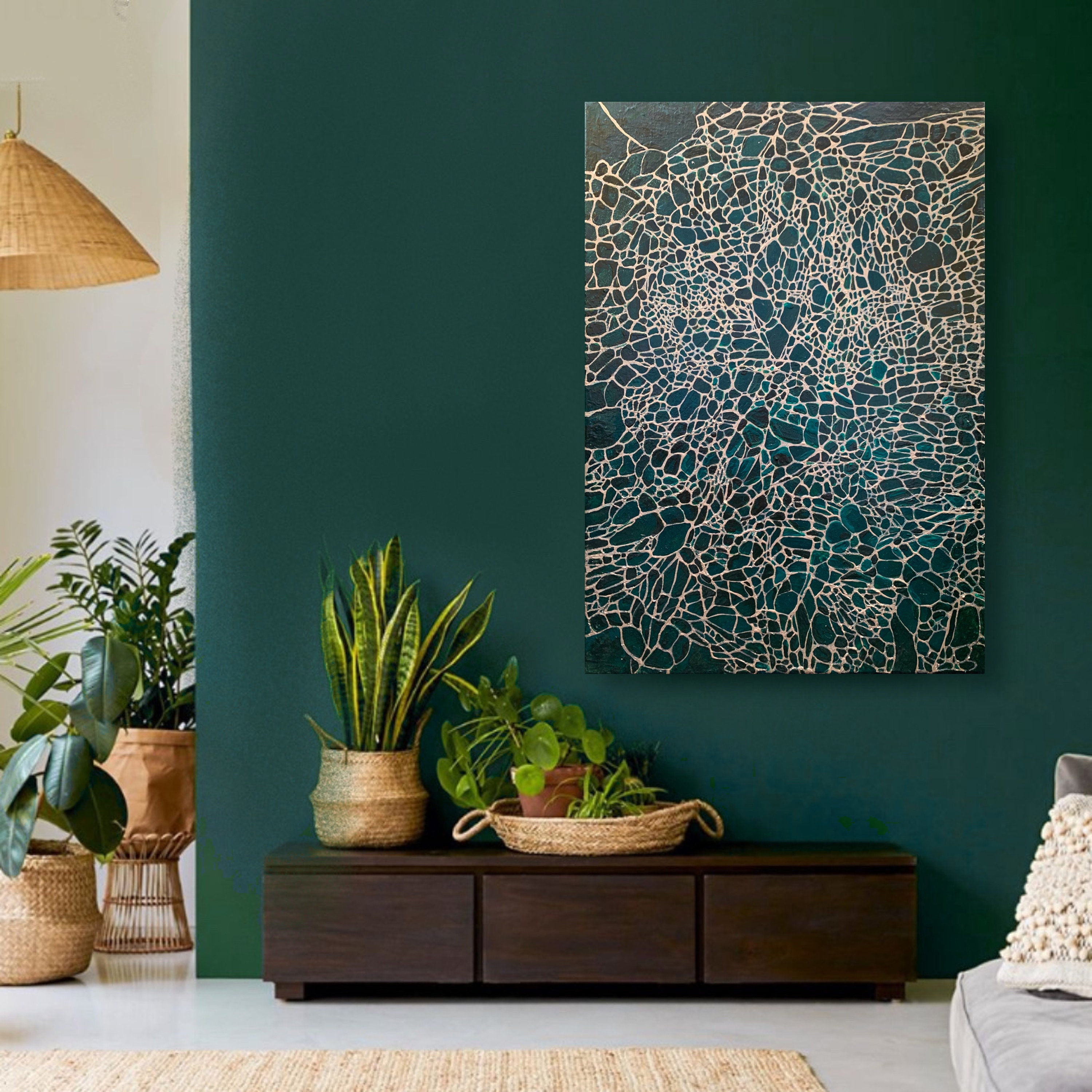 Abstract wall art green gold textured painting on canvas Etsy
