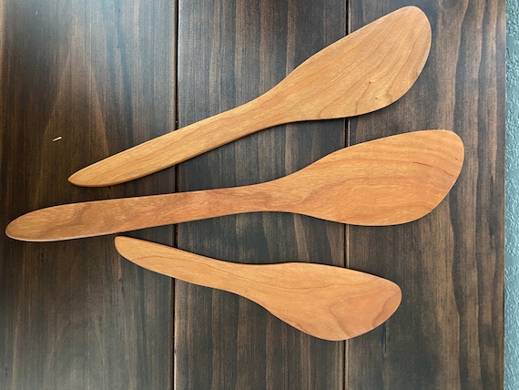 Handcrafted Left Handed Cherry Spatula Set: Safe for Nonstick