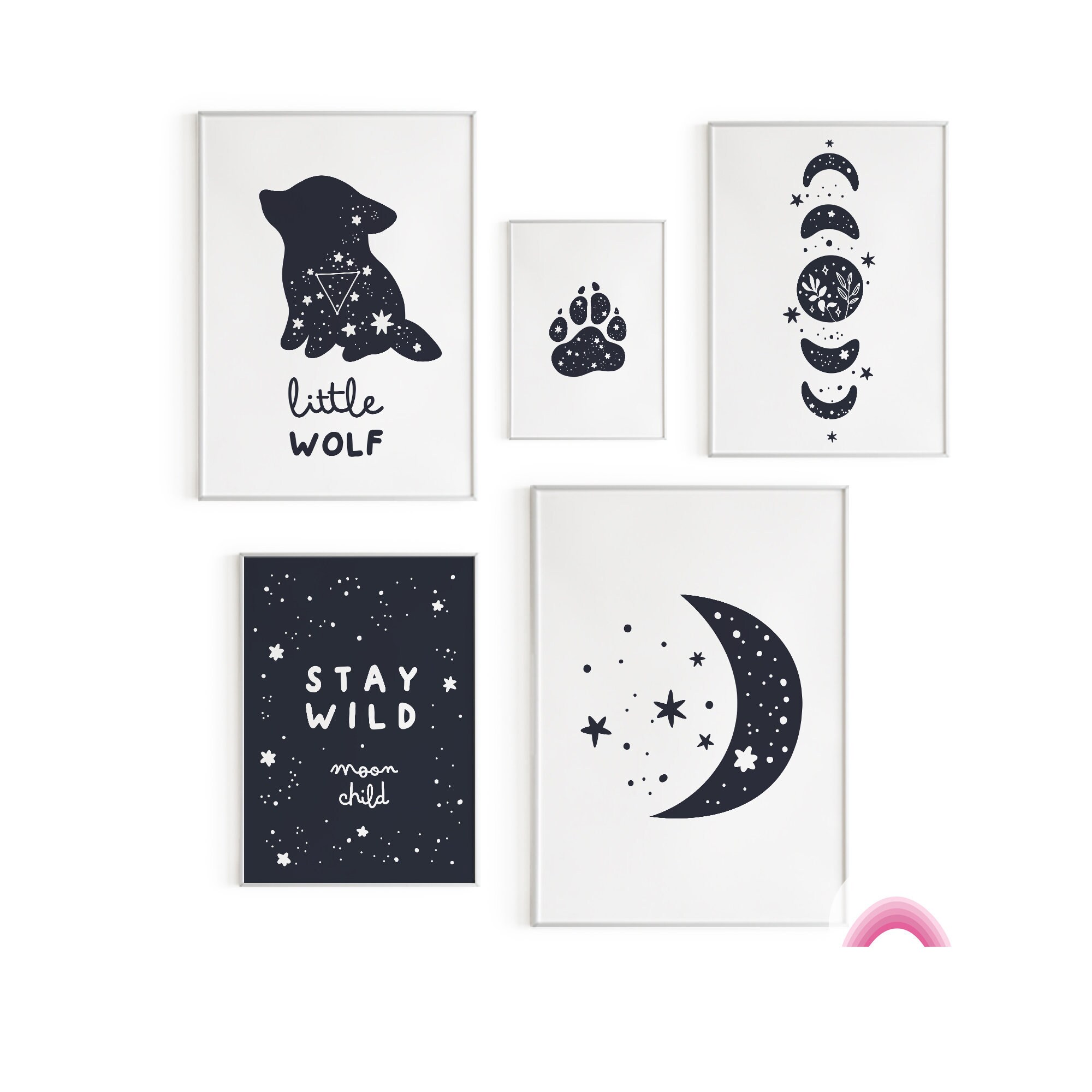 Black and white kids room wall art Set of 5 nursery playroom | Etsy