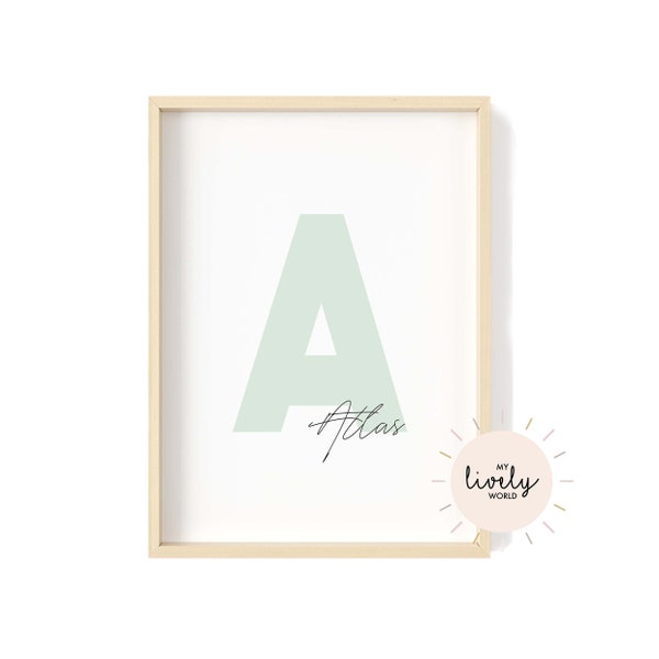 Pastel Initial print, Pastel playroom decor, Nursery name poster, Pastel Name print, Pastel Nursery Decor, Kids room decor, Baby name, Print