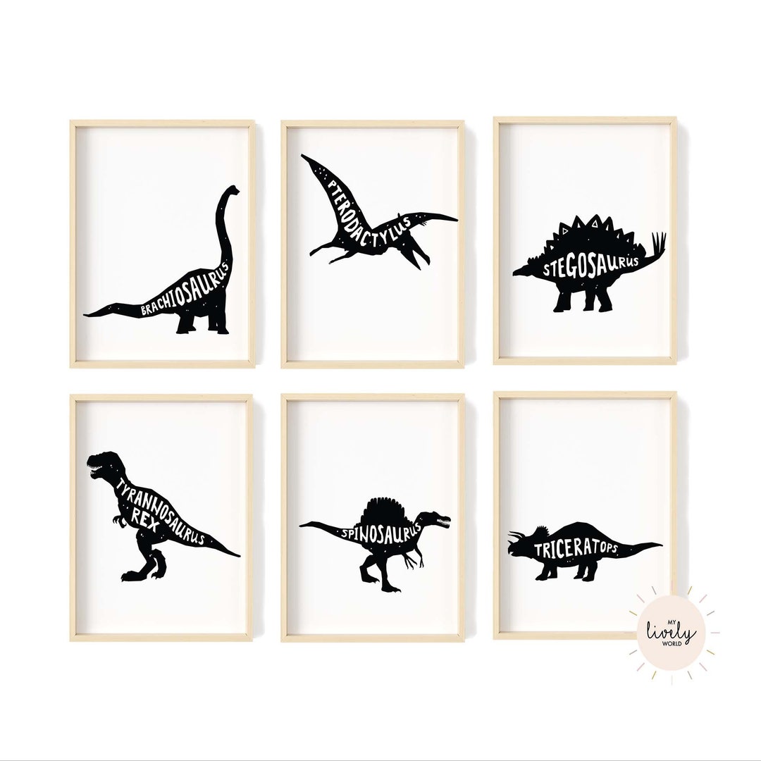 Set of 6 Dinosaur Art Prints Dinosaur Wall Art Boys Dinosaur Decor Dino ...