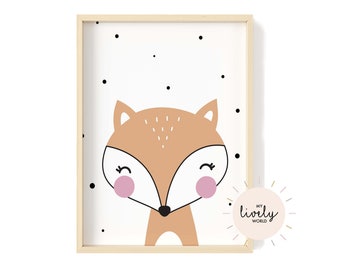 Stampa Fox, Playroom wall art, Nursery animal prints, Digital download, Cute animal print, Fox nursery poster, Nordic nursery decor, Kids art