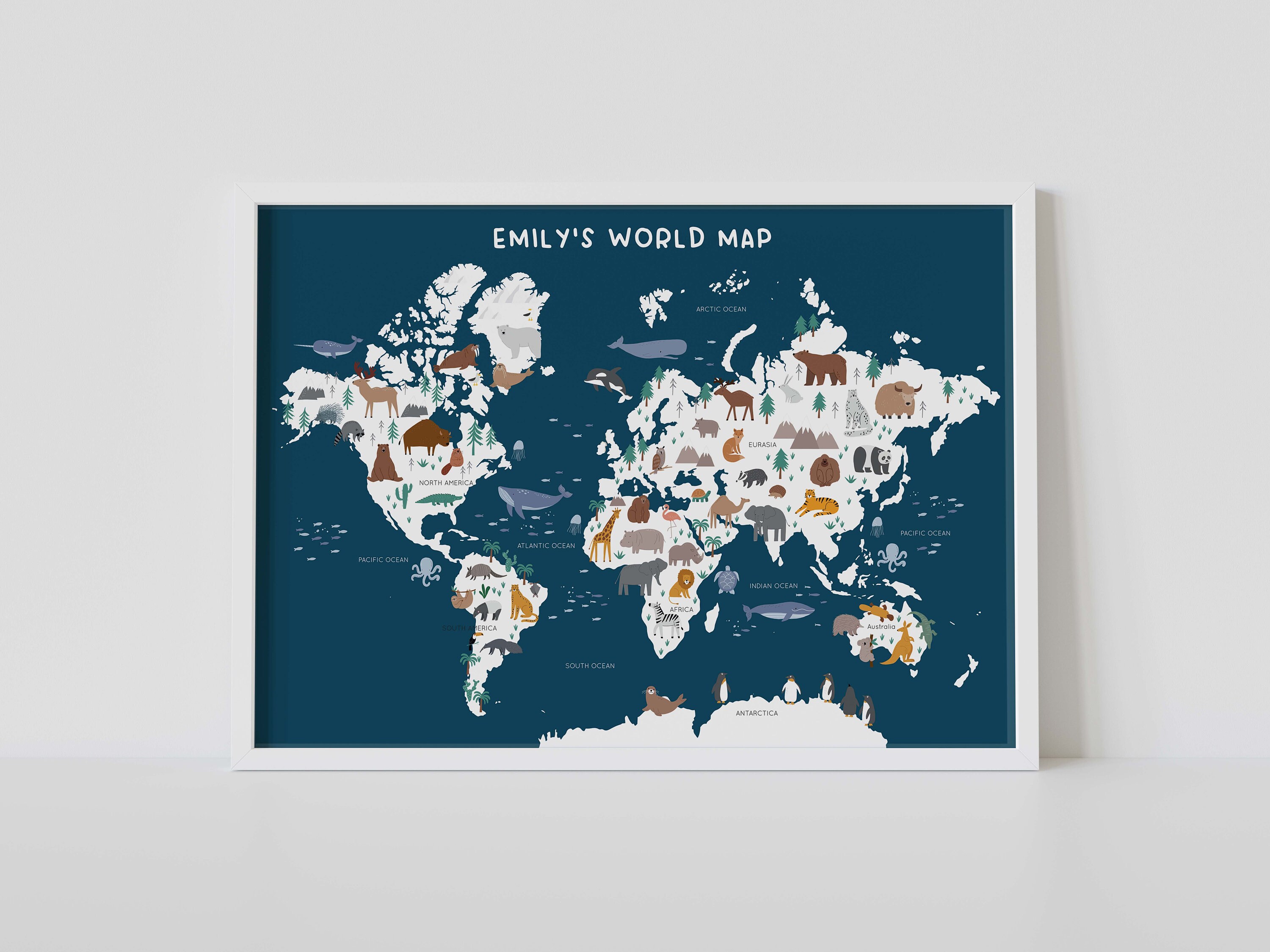 Animal World Map Kids World Map Playroom Decor World Map Etsy