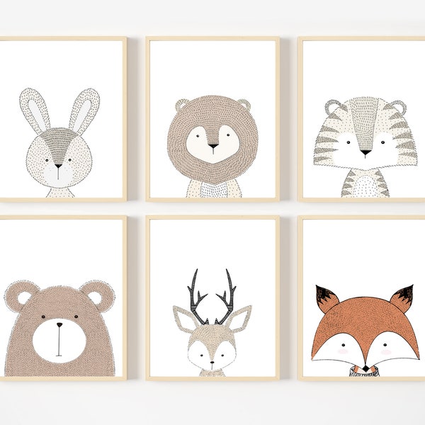 Playroom animal print, Playroom wall art, Scandinavian animal kid print, Toddler room decor, Lion print, Bear print, Fox print, Deer print