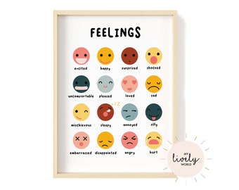 Feelings Poster, Kids emotions Chart, Classroom Decor, Feelings Print, Playroom Wall Art, Classroom Art, Digital Download, Montessori Decor