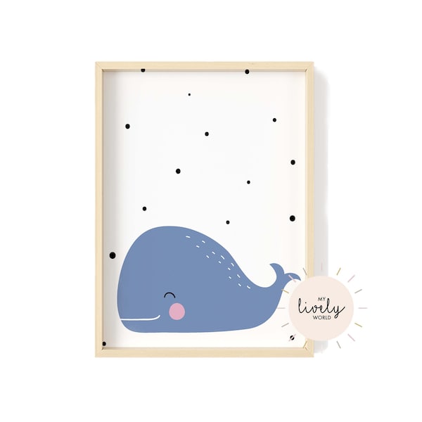 Whale nursery print, Whale print, Digital download, Printable nursery art, Playroom wall art, Nursery animal print, Nursery decor, Whale art