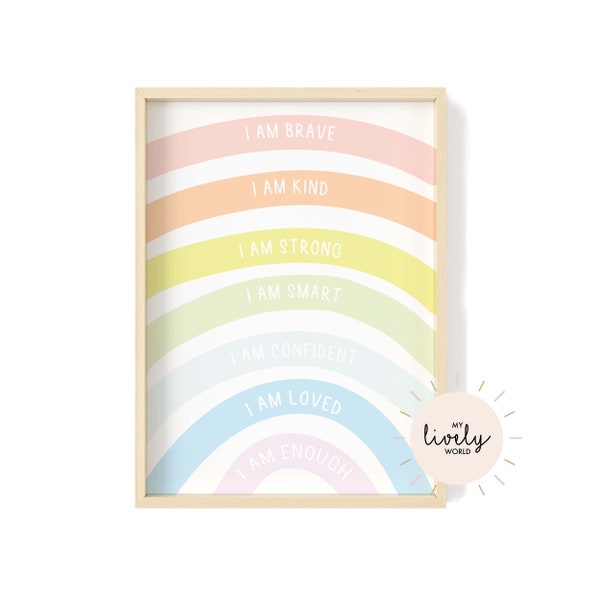 Pastel Affirmations Poster, Pastel Rainbow Playroom print, Montessori posters, Classroom decor, Education prints, Pastel kids room decor