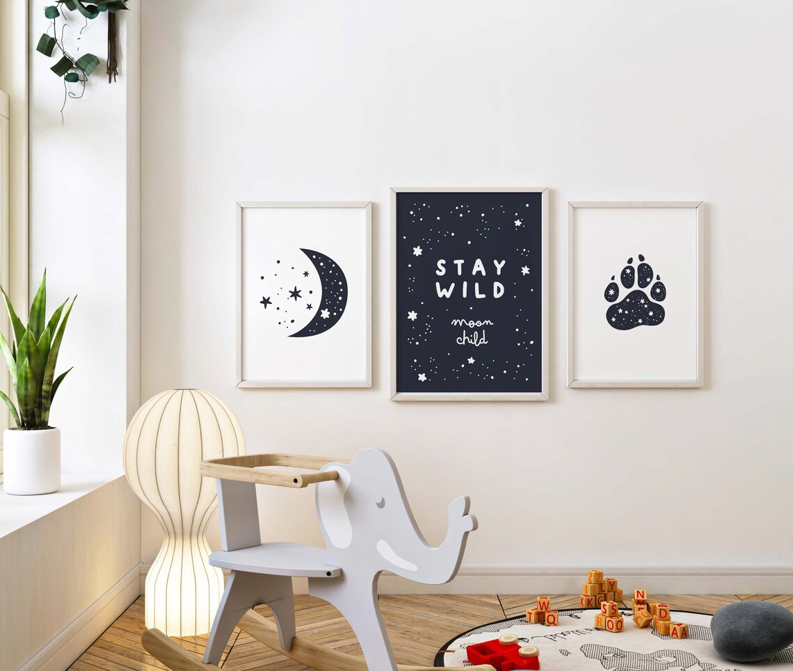 Black and white kids room wall art Set of 5 nursery playroom | Etsy