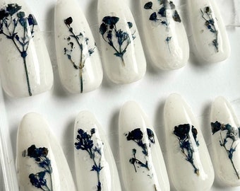 Blue and White Porcelain Inspired Pressed Flower Nails  Fleurdepress