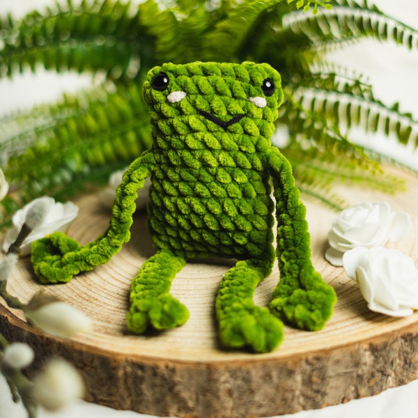 Leggy Frosch Fridolin / Handarbeit Gehäkelter Frosch/ Häkeltier, Plüschi, aus Chenille