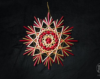 Straw star Malia - large straw star in natural/red, yarn gold/yellow