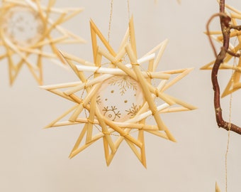 Straw star natural Christmas with paper 4 pieces/set