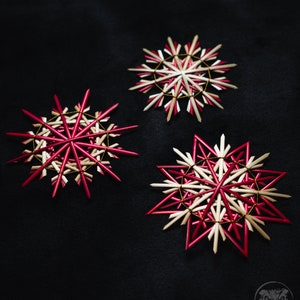 Straw Star Variety Set 3 pieces/set, 3 different designs in natural/red with golden yarn image 3