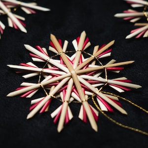 Straw star &quot;Leila&quot; red/natural mix 4 pieces/set