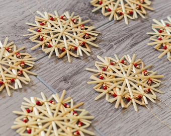 Straw star snowflake with beads 6 pieces/set - beads in different colors