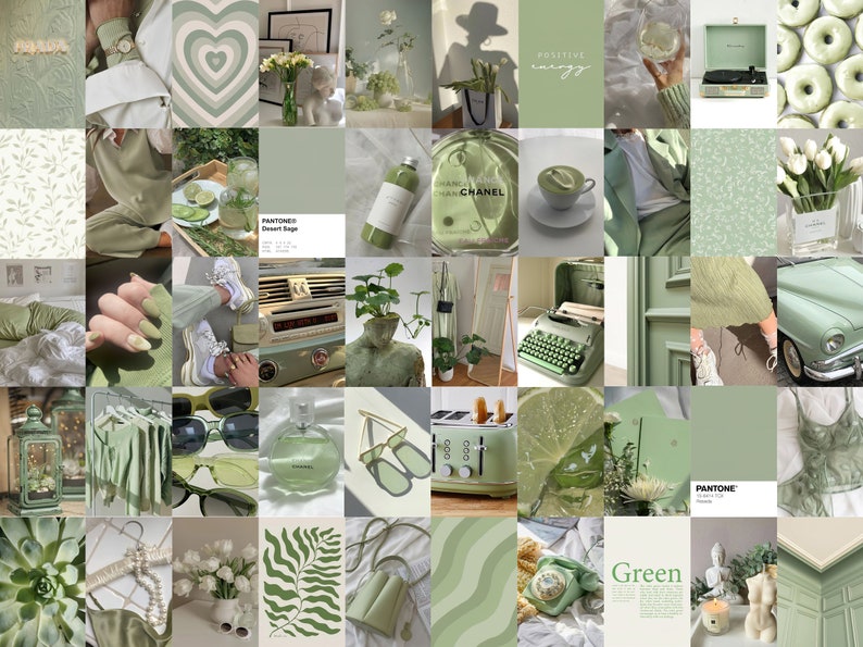 Photo Wall Collage Kit Mint Sage Green Aesthetic set of 50 | Etsy