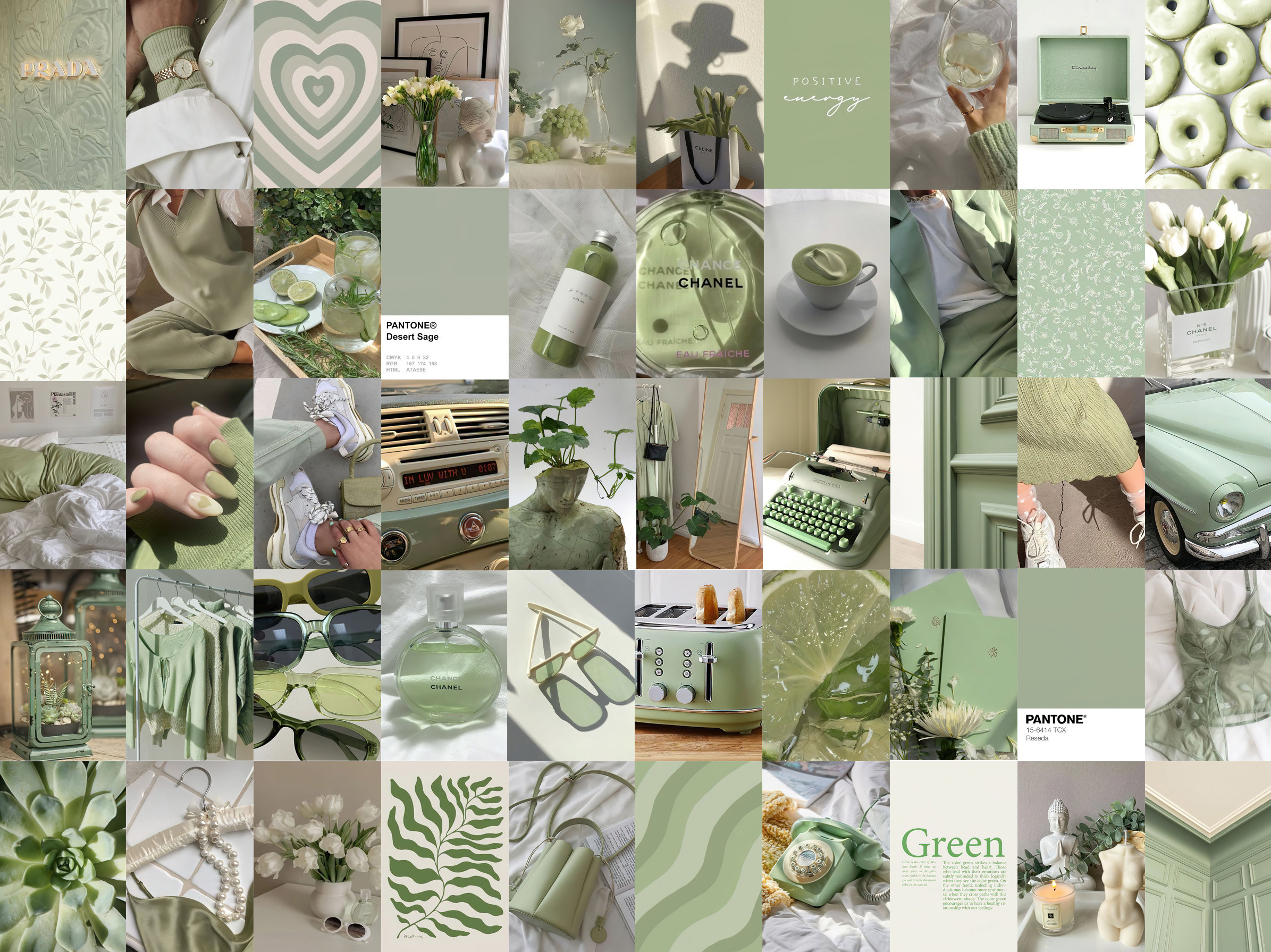 Photo Wall Collage Kit Mint Sage Green Aesthetic set of 50 Etsy
