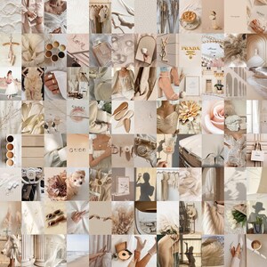 Cream Beige Aesthetic Wall Collage Kit (Digital Download) 100 pcs - Cream Beige, Bedroom Decor