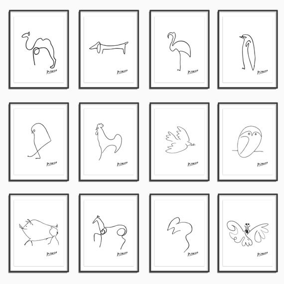 Picasso Line Drawings Picasso Prints Set of 12 Animal - Etsy