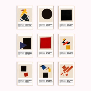 Póster de la exposición de arte de Kazimir Malevich, juego de 9, impresión artística de Malevich, arte geométrico, póster de Malevich
