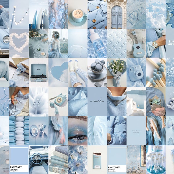 Blue Aesthetic Wall Collage Kit (Digitaler Download) 60 Stk. - Babylicht, Mädchen Trendy, Schlafzimmer Deko