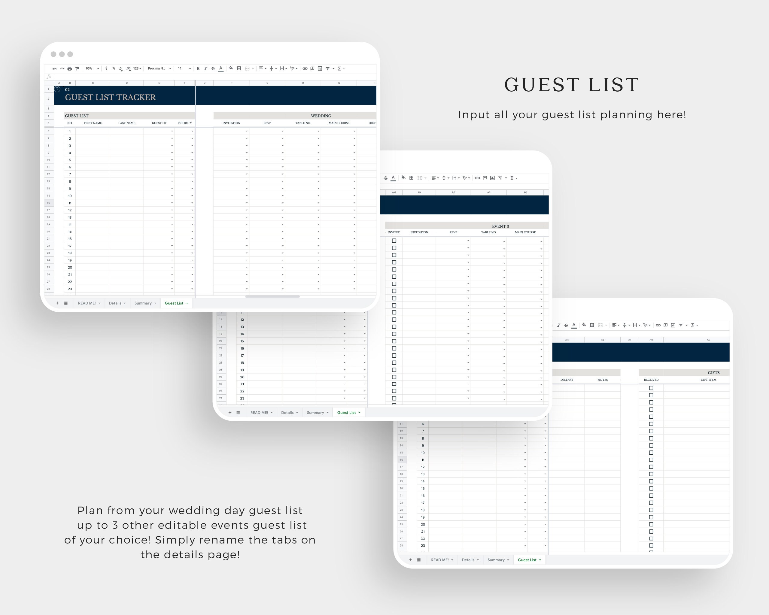 Digital Guest List Tracker Google Sheets Navy Etsy España
