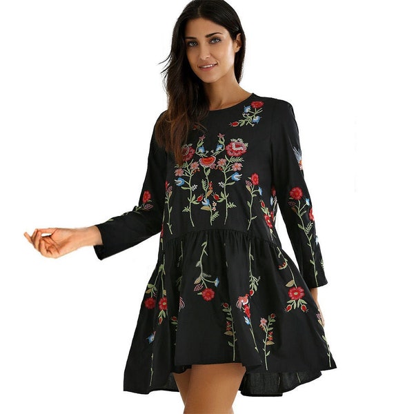 Black Embroidered Cotton Tunic/Top/Casual Dress/Evening Wear/Plus Size Tunic/Black Cotton Tunic Dress/Cotton Dresses/Tunic tops for women