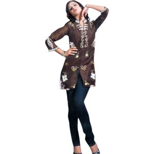 Women Brown Cotton Tunic , Embroidered Top / Casual Dress / Ladies Tunic Top / Party Dress / Cotton Tunic, tunic tops for women, tunics