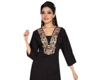 Tunique brodée noire pour femmes, robe de soirée, robe décontractée, robe noire, chemisier brodé tunique noire, haut paysan, robe noire