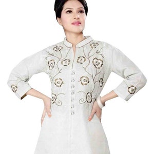 Half white embroided  Tunic Top  Casual Cotton   Embroidered Tunic Top dress/Womens Plus Size Tunic, Boho clothing,  embroidery blouse