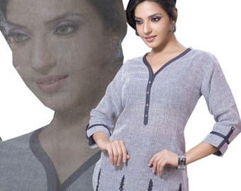 Linen Tunic Top Casual Dress Women's Embroided Shirts 3/4 Sleeve Tunics Mini Dress /Tunic Tops / Plus Size / Customizable Tunic Dresses