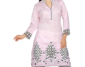 Jayayamala White Cotton Tunic Full Embroidered Design Top Dress Jayayamala White Cotton Tunic Full Embroidered Design Top Dress