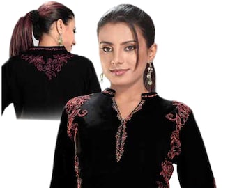 Tops tuniques noirs, hauts tuniques pour femmes, chemisiers tuniques pour femmes, chemisier à broderie florale, hauts brodés paysans, chemisiers grande taille