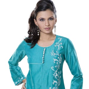 Women&#39;s Embroided Tunic Top Casual Dress Tunics/ Plus Size  silk Blouse / Blue Tunic tops / Silk Tunic dress, women  Dress Long sleeve Shirt