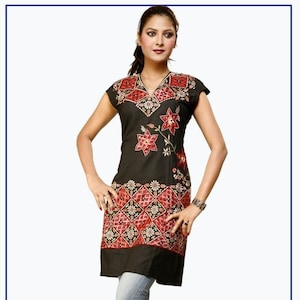 Ladies  Brown Cotton Tunic  Embroidered Top / Casual Dress / Party Dress / Plus sizes   Hand Embroidered Pure Soft Cotton Tunic Kurta Dress: