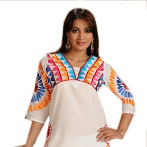 White Embroidered Tunic Top/Casual wear/Party wear/Plus Size Tunic/White Dress Cotton Tunic/Cotton Dresses/ Tunic Top for Women