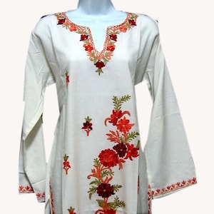 Woman&#39;s Tunic Top, half white  Tunic embroidered kaftan, Bohemian embroidery tunic dress, party, wear  casual, Tunic Tops For Women Bohemian