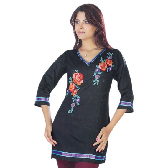 black embroidered tunic dress Classic Heavy Embroidered Tunic-Black 6XL [+$ 8.99] / Black