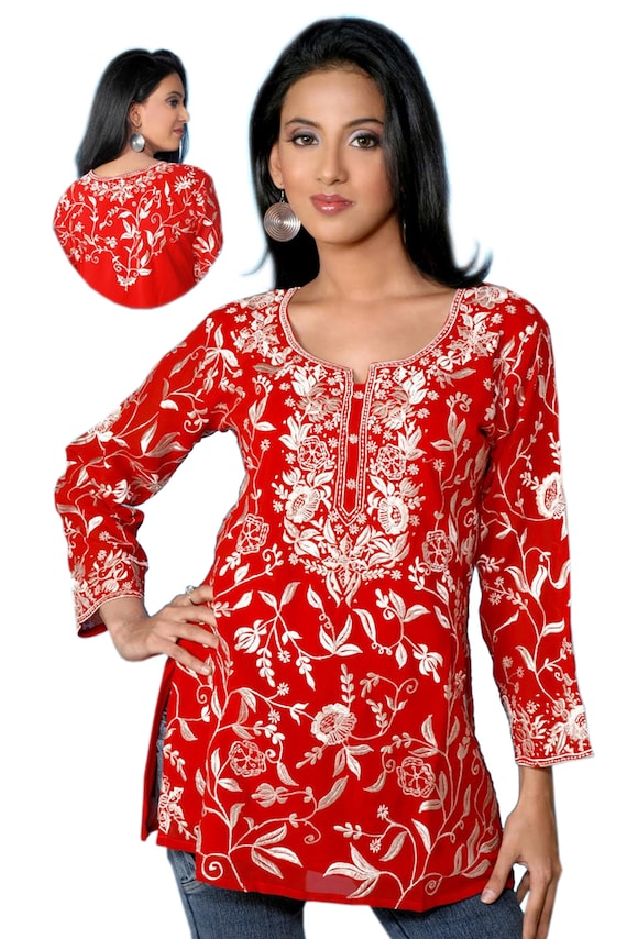 Red Tunic Embroidered Party Dress Blouse. Asymmetrical Tunic, Ladies Top, Red Tunic, Designer Tunic, Plus Size Tunic, Women Tunic,