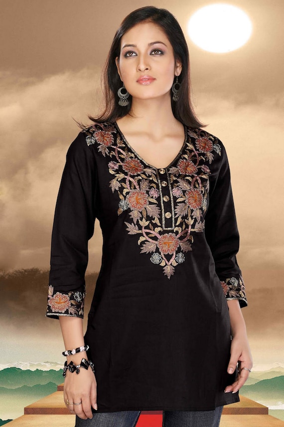 black cotton tunic top