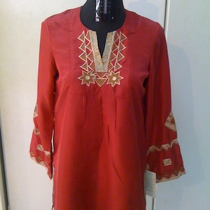 Handmade Boho Tunic Top for Women, Ethnic Blouse, Cotton Tunic, Loose Fit, 3/4th sleeve , V Neck, Loose Tunic Dress